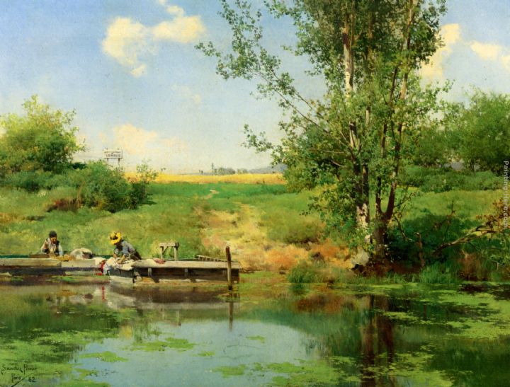 Laundry at the Edge of the River painting - Emilio Sanchez-Perrier Laundry at the Edge of the River art painting